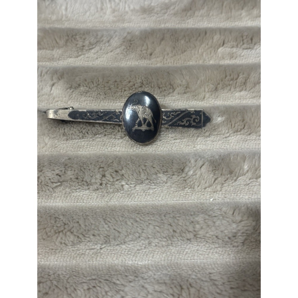 Vintage Siam Sterling Silver Tie Clip with Blackened Elephant Motif